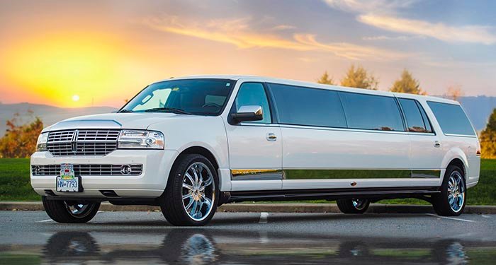 White stretch limousine interior with LED bar for weddings in Toronto